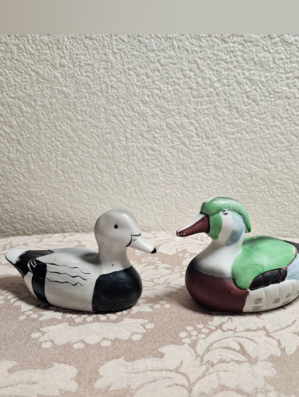 Vintage Hand Painted Ceramic Duck Figurines Pair Some Wear